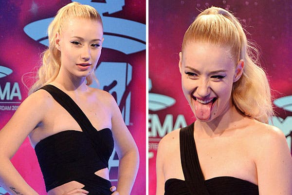 La australiana Iggy Azalea optó por usar el pelo tirante hacia atrás, con una cola de caballo alta