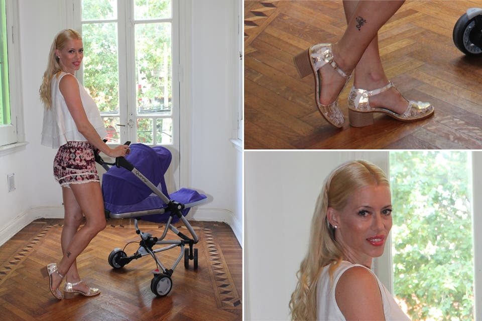 Nicole Neumann lució divina junto a su nuevo cochecito. ¡Especial atención a las sandalias!