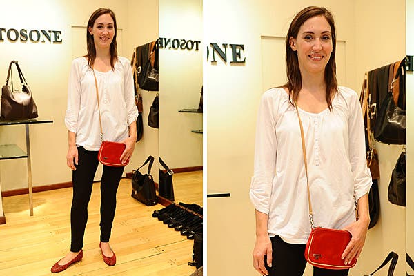 Malena Solda estuvo en el local de Tosone; ¿compartís la idea de combinar los zapatos con la cartera?