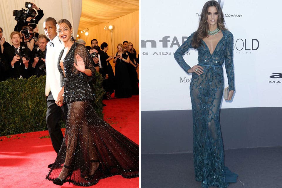 El mix brillos + transparencias es correcto, pero hay que tener mucho cuidado a la hora de combinarlo. Beyoncé incluyó estas dos propuestas en su vestido negro e Izabel Goulart en su diseño de Emilio Pucci