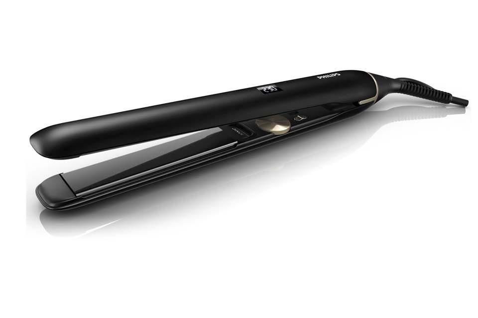 Con revestimiento de titanio. Tiene placas largas para un alisado rápido y fácil. Se calienta en 10 segundos. Philips, $1799