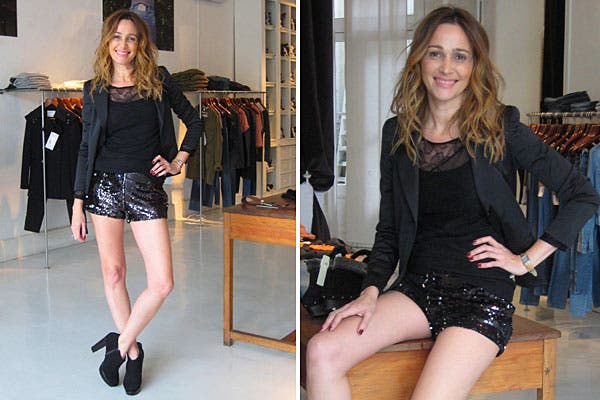 Cancherísima, Vero Lozano combinó un short de paillettes, con una remera de encaje y un blazer, todo de Delaostia. Divina