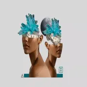 Collage de dos mujeres con la cabeza de piedras preciosas.