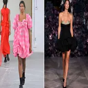 Dos modelos en la pasarela con vestidos.