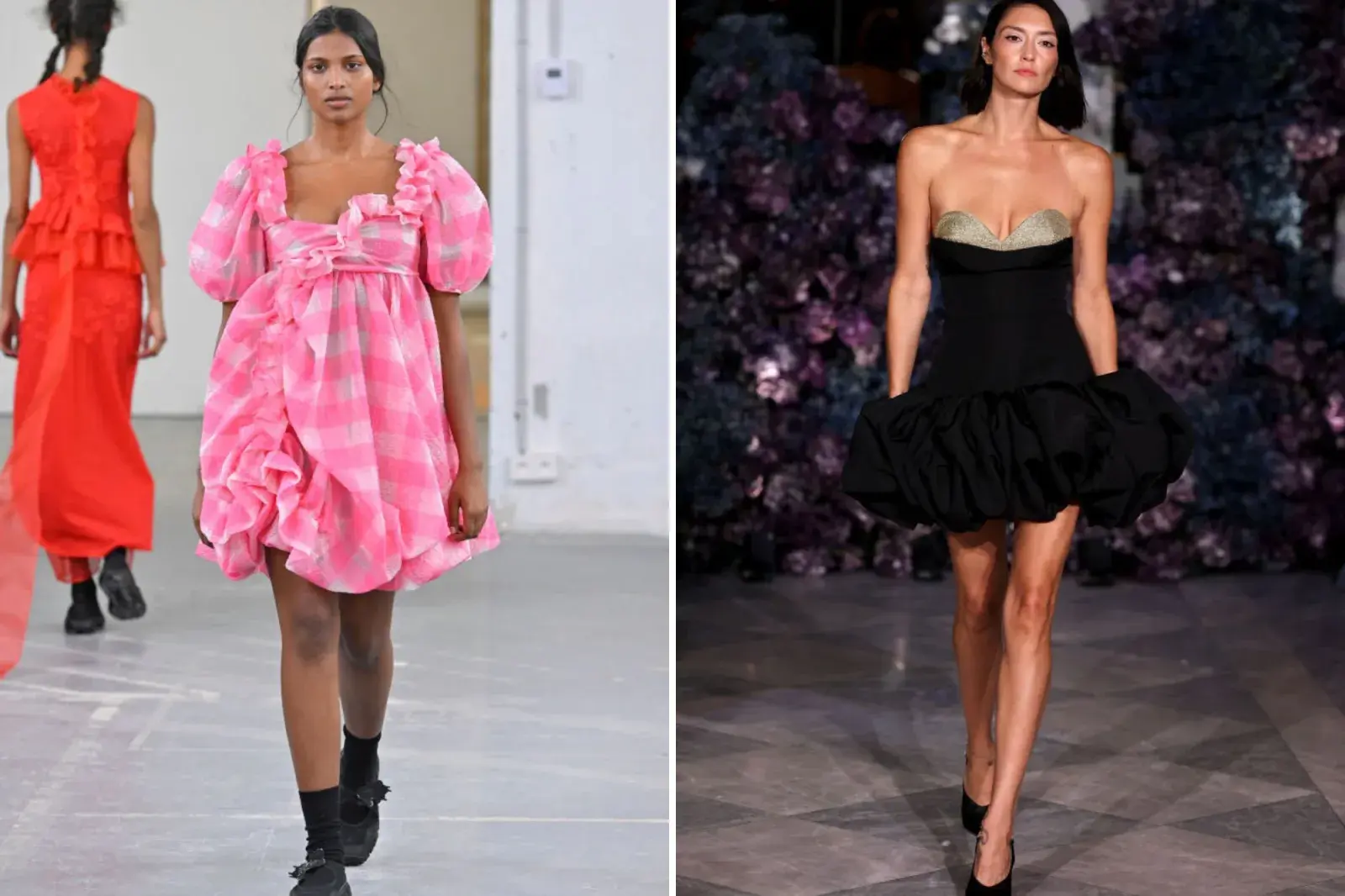 Dos modelos en la pasarela con vestidos.