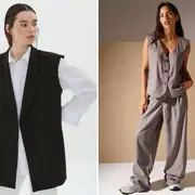 Dos modelos mujeres usando ropa sastrera.