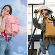 Dos modelos mujeres usando mochilas.