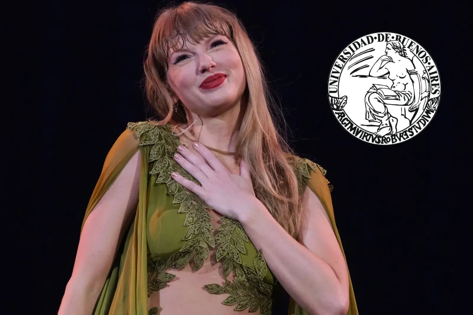 Imagen de Taylor Swift y del logo de la UBA.