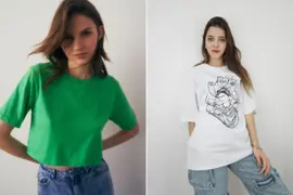 Dos modelos mujeres usando remeras de Flores.