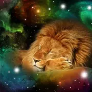 Arte de un león en el cosmos.