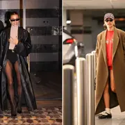 Dos fotos de Hailey Bieber en la calle.