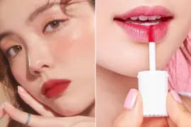 Dos fotos de mujeres usando tintas de labios.