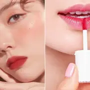 Dos fotos de mujeres usando tintas de labios.