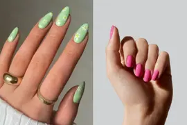 Dos fotos de manos con esmaltes de uñas.