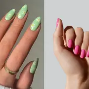 Dos fotos de manos con esmaltes de uñas.