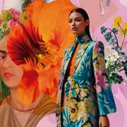 Mujer con collage de flores