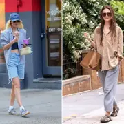 Una foto de Gigi Hadid y otra de Katie Holmes en la calle.