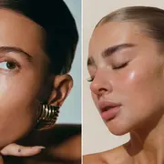 Dos fotos de modelos mujeres con maquillaje clean.