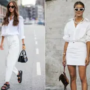 Dos fotos de mujeres en la calle usando camisas blancas.