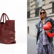 Una foto de un bolso XL y una foto de una mujer en la calle usando un bolso XL.