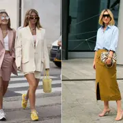 Dos fotos de mujeres en la calle usando looks de oficina de verano.