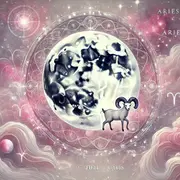 Luna llena y el símbolo de Aries.