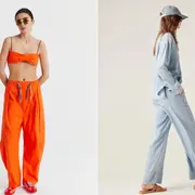 Dos modelos usando pantalones livianos.