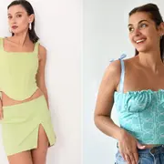 Dos fotos de dos modelos mujeres usando corsets.