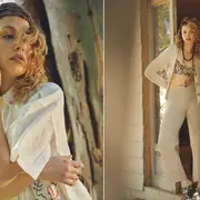 Una chica posando en un bosque con ropa de verano