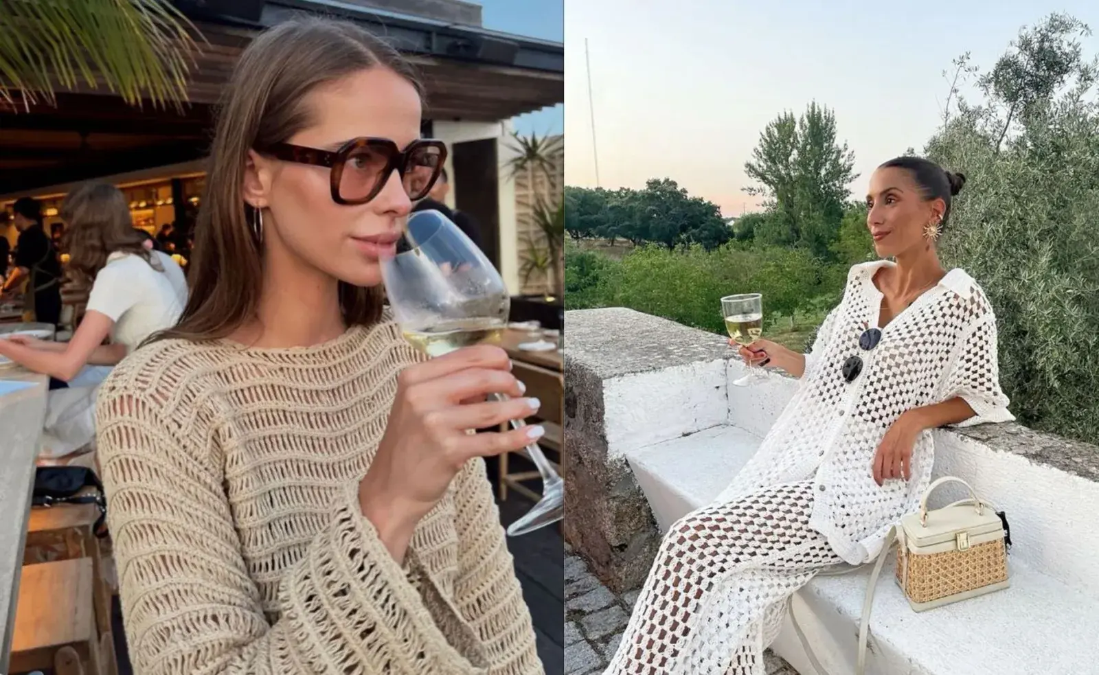 Dos mujeres usando prendas de crochet