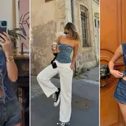 tres mujeres usando tops de denim