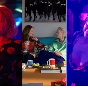 3 fotosgramas de distintas películas: Emilia Pérez, La Habitación de al lado y Anora.