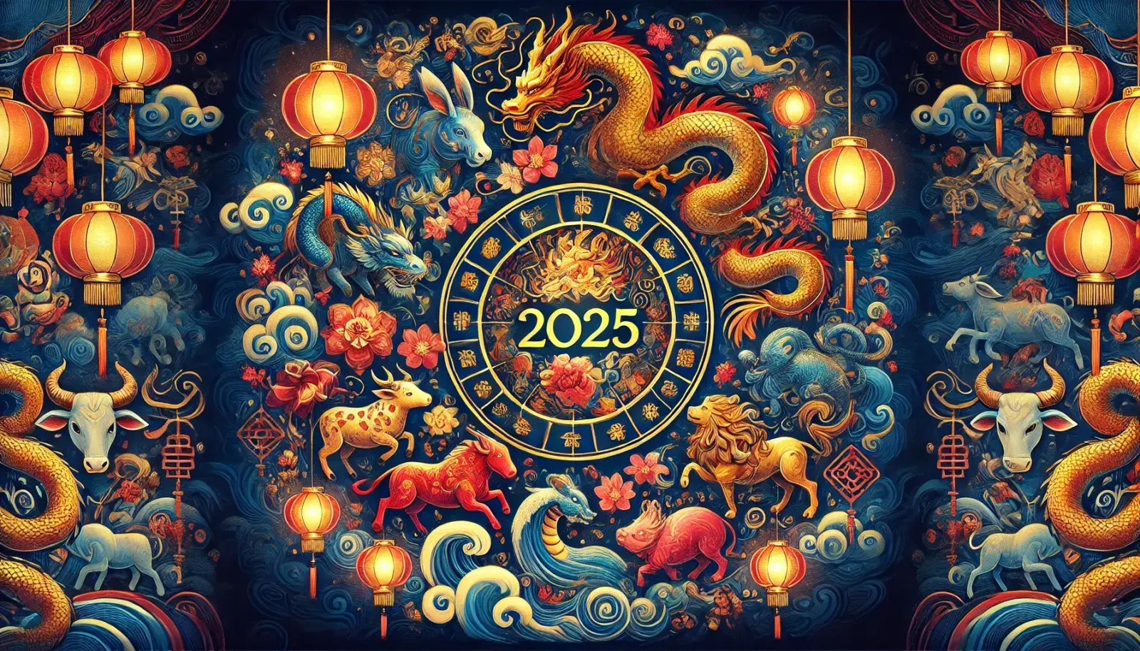 La rueda zodiacal, con los símbolos de los animales del horóscopo chino.