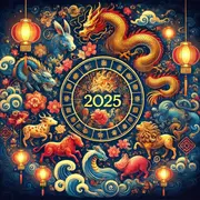 La rueda zodiacal, con los símbolos de los animales del horóscopo chino.