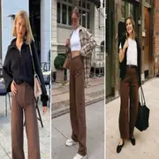 Tres mujeres usando jeans en color marrón