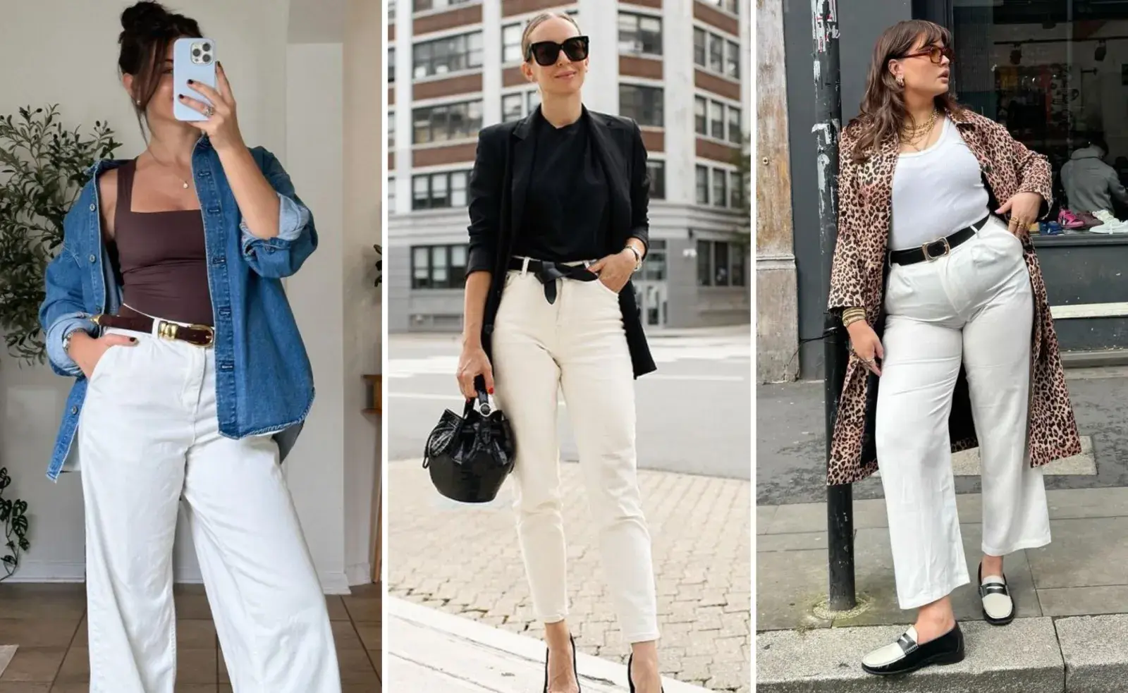 Tres mujeres usando en sus looks cinturones