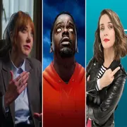 Imagenes de Philomena Cunk, Nope y Natalia Oreiro en Re loca.