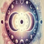 La rueda zodiacal, con los símbolos de los 12 signos astrales y dos lunas en el centro.