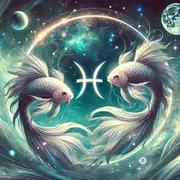 Dos peces con imágenes de agua y el símbolo de Piscis.