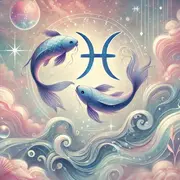 El símbolo de Piscis, rodeado de peces y agua.