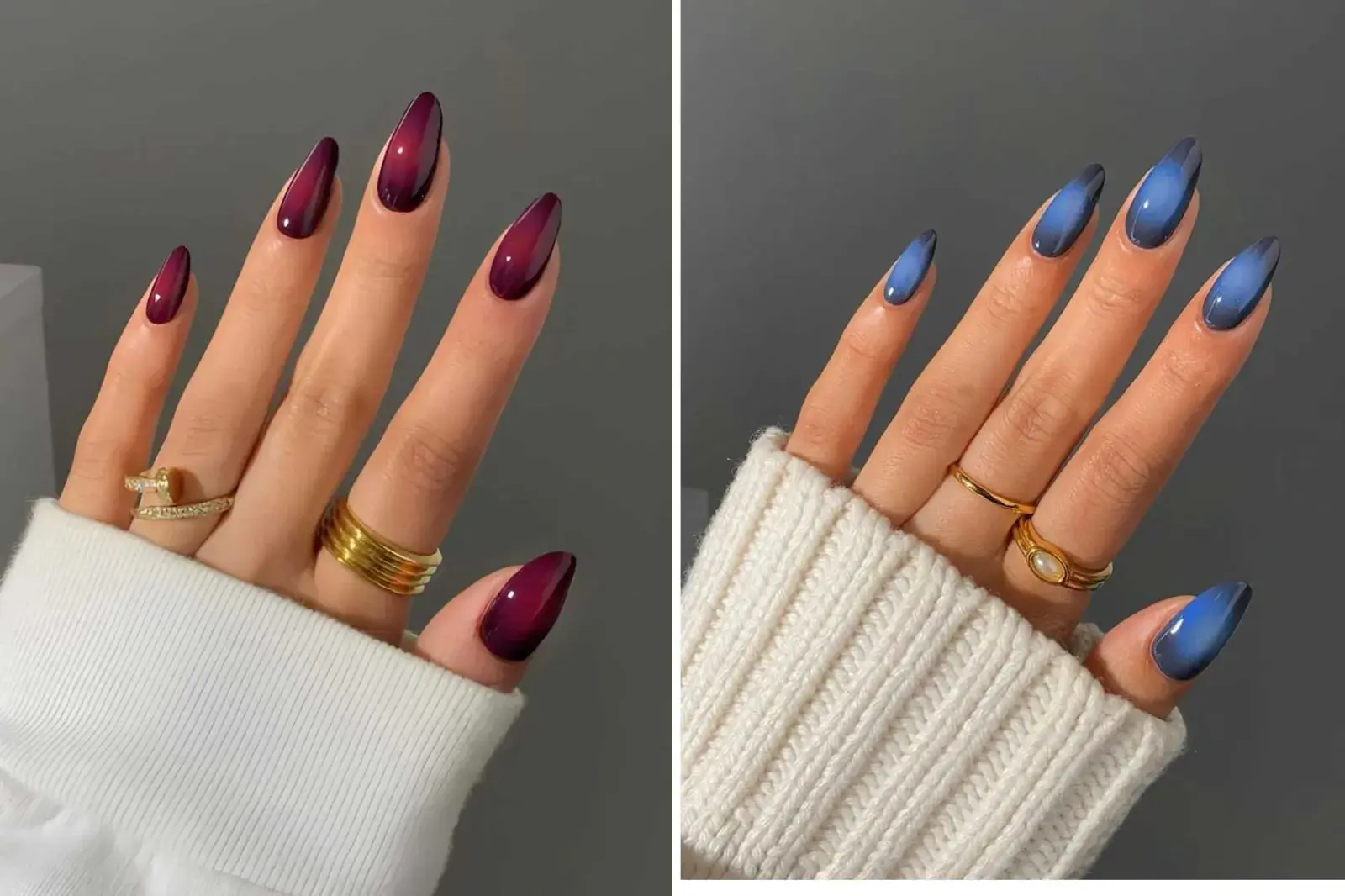 Con tonos profundos y acabados degradé, esta manicura conquista por su estilo sofisticado y versátil. Ideal para uñas largas o cortas, el diseño aura oscura gana protagonismo en 2025.