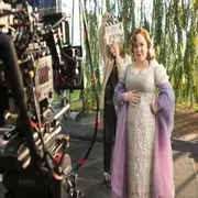 Foto del detrás de escena de Bridgerton.