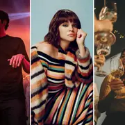 Norah Jones, Julian Kartún y unas chicas brindando con copas de vino.