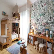 Cama (Mesopotamia). Mueble organizador con escritorio realizado a medida en paraíso (Mercado Amor Omnia Vincit). Mural (Edición Particular).