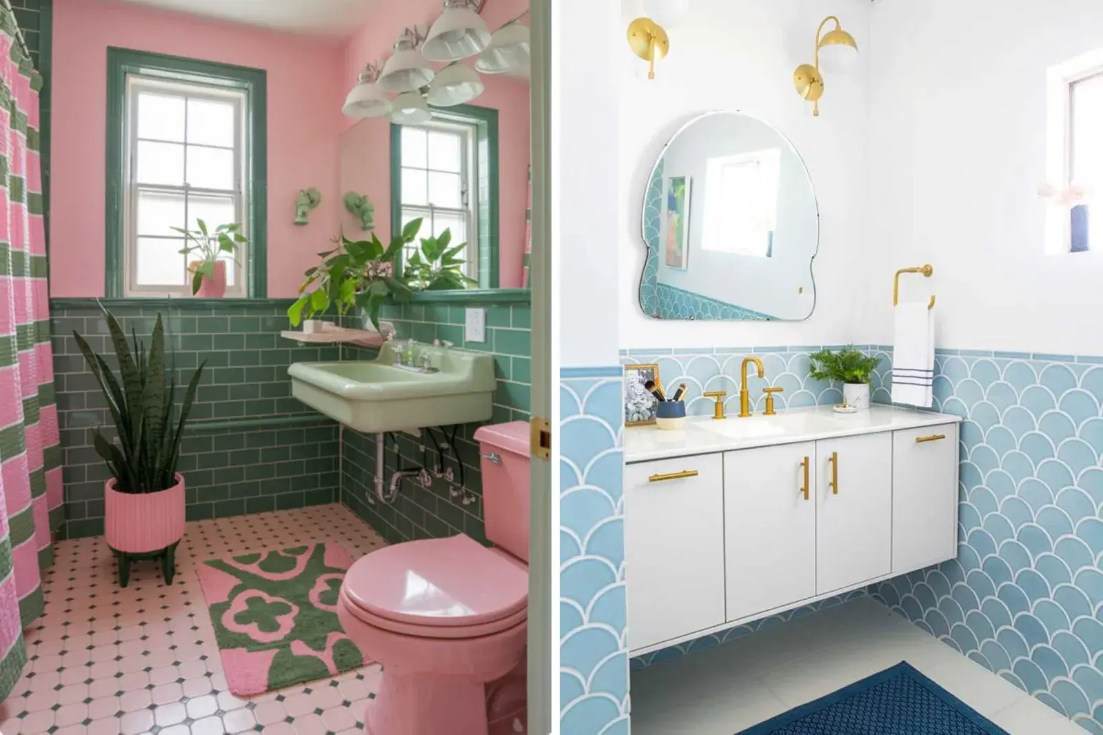 Baños con colores protagonistas donde el blanco queda en el olvido