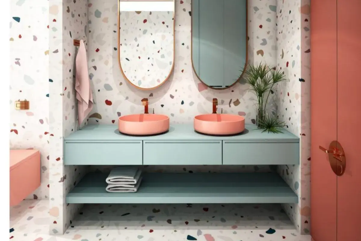 Baño con paredes terrazo