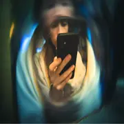 Foto de mujer con teléfono.