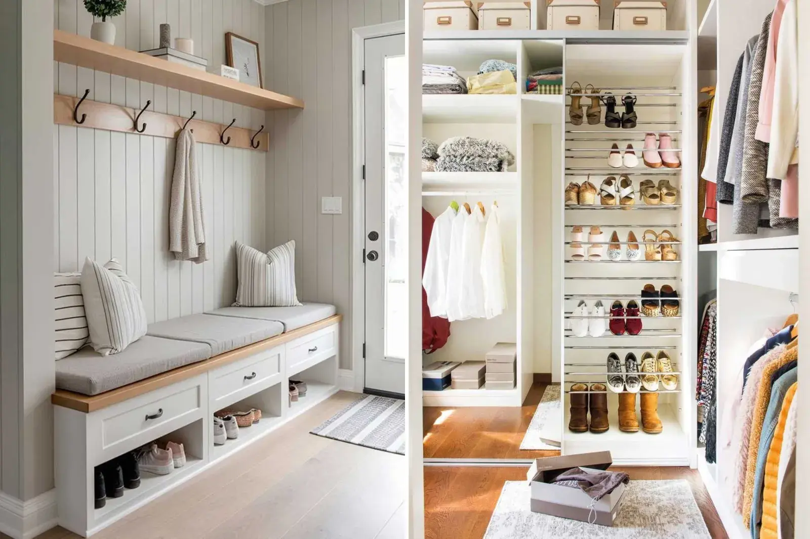Desde organizadores colgantes hasta bancos con almacenamiento, las posibilidades para mantener tus zapatos ordenados y a la vista son infinitas.