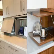 Foto de estantes de cocina ocultos.