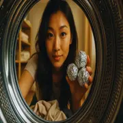 Foto de mujer poniendo pelotas de aluminio en el lavarropas.